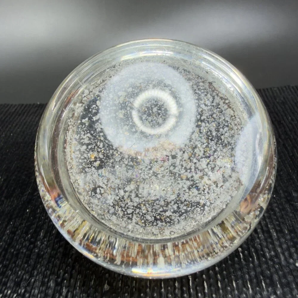 Hand Blown Italian Murano Art Glass Paperweight‎ Dome With Sparkles Center Glass